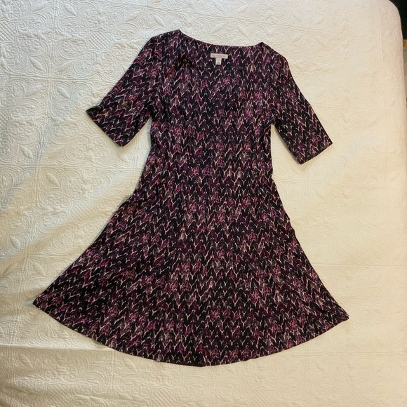 Dress Barn purple and black patterned fit and flair dress in size 8 - Picture 2 of 7